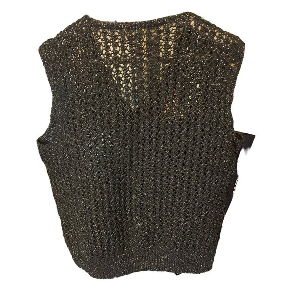 Black Sparkle Crocheted V Neck Sleeveless Pullover Sweater Sz L - Picture 2 of 6